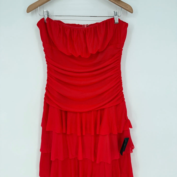 Lulus Exceptional Existence Red Mesh Ruched Tiered Maxi Dress