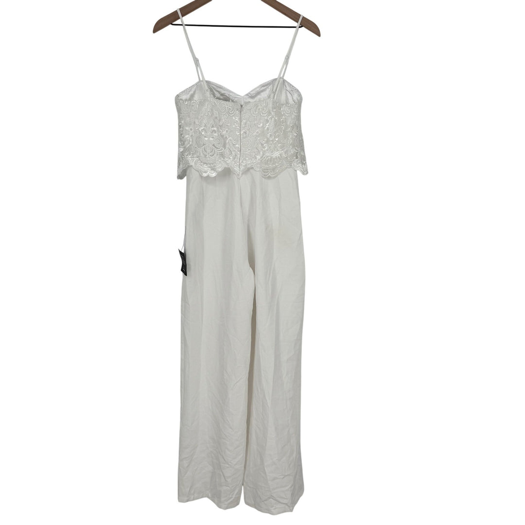 Lulus Exquisite Posture White Floral Embroidered Tiered Jumpsuit Size S