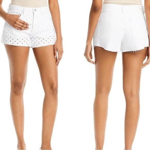 [BLANKNYC] The Barrow White Eyelet Denim Shorts Size 25 Raw Hem