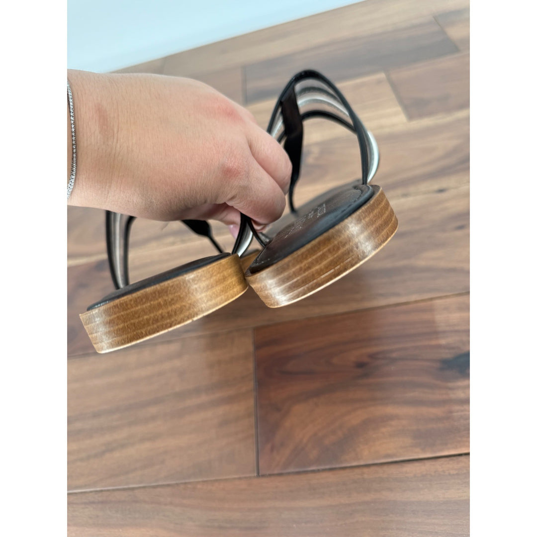 Tuscany Easy Street Black Thong Sandals Clear Straps Made in Italy Size 9W