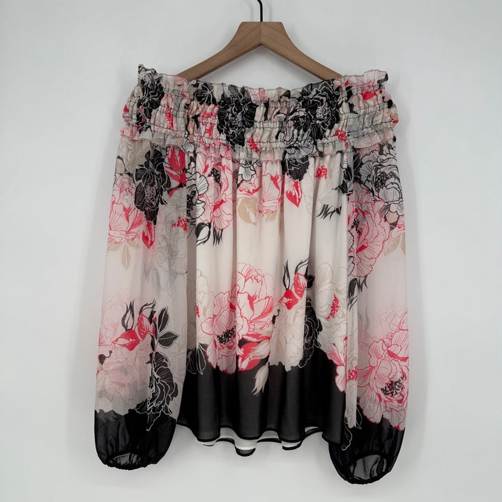 White House Black Market Off The Shoulder Floral Smocked Blouse Top Size L