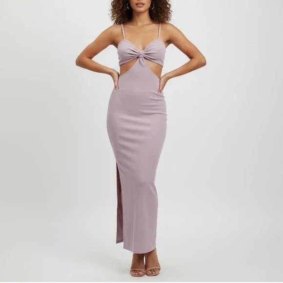 FORE Lilac Cutout Sleeveless Ribbed Knit Maxi Dress XS Bodycon Summer