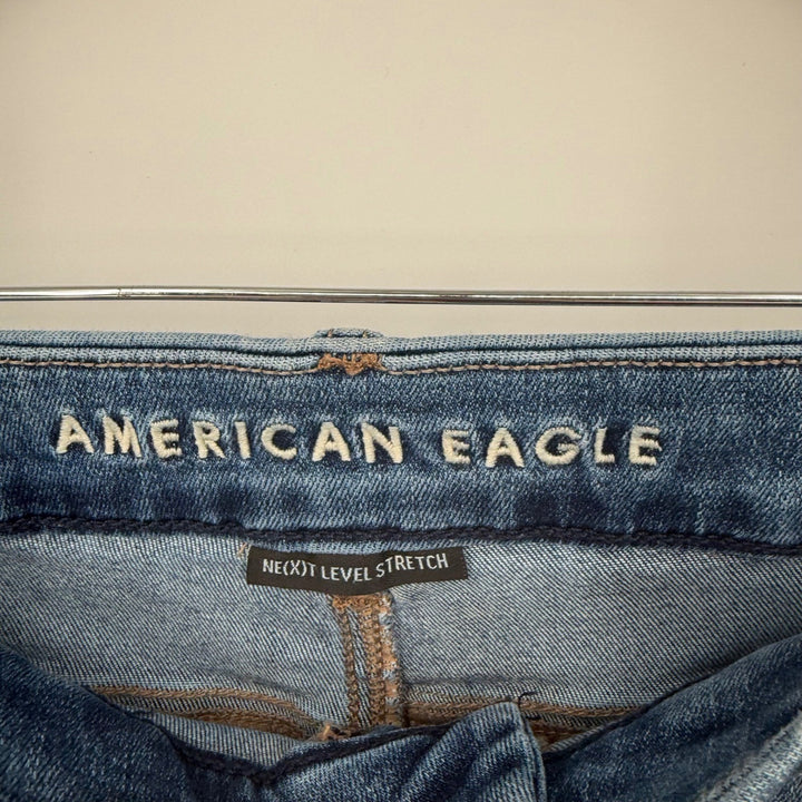American Eagle Hi Rise Jegging Jeans Regular Blue Stretch Distressed Size 10