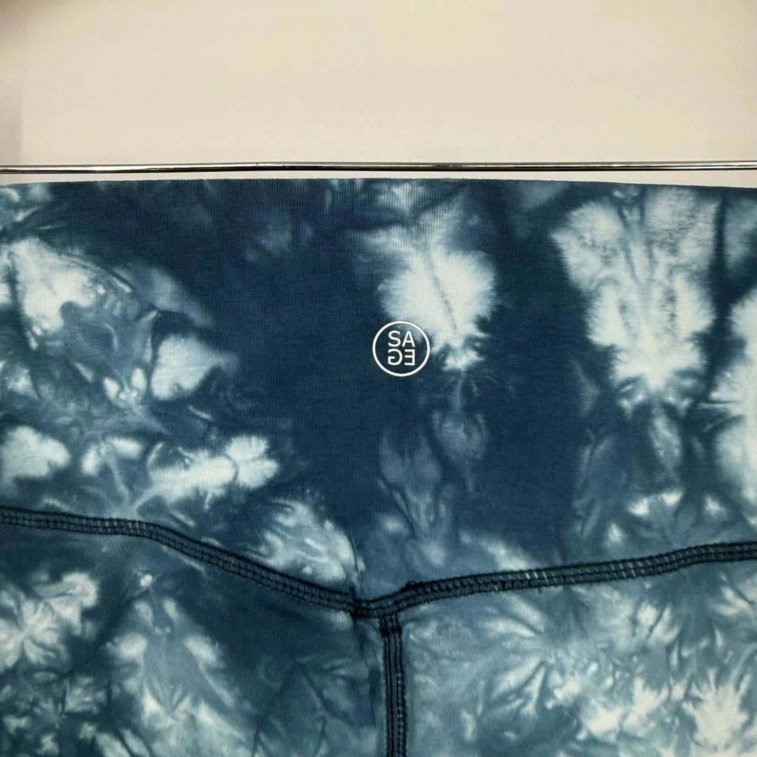 Sage Collective Medium Bike Shorts Tie Dye Blue White High Waist Activewear