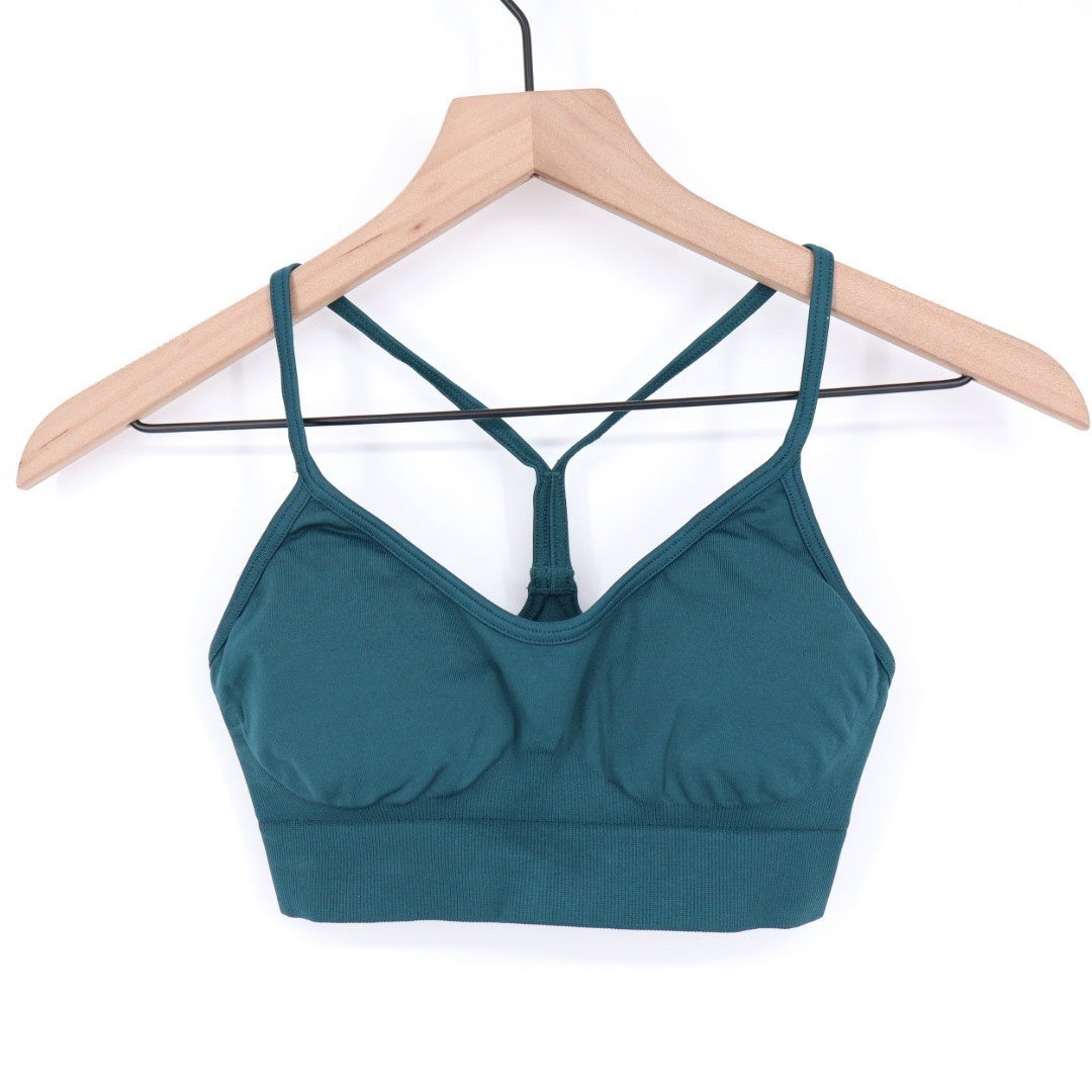 Gymshark Seamless Sports Bra Teal Ribbed Racerback Athletic Top Size S