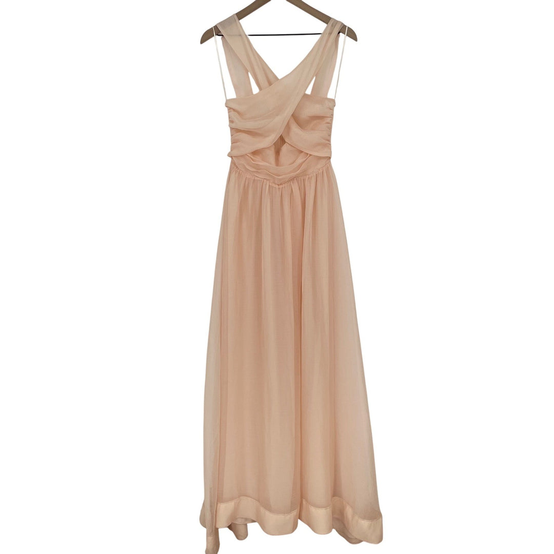 Keepsake Peach Chiffon Crisscross Neck Maxi Dress Size S