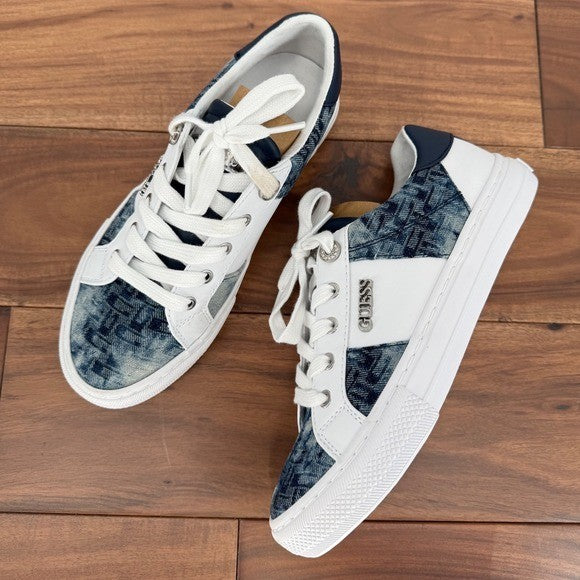 Guess Denim Sneakers Women's 6.5M Casual Lace Up Low Top Rhinestone Accents