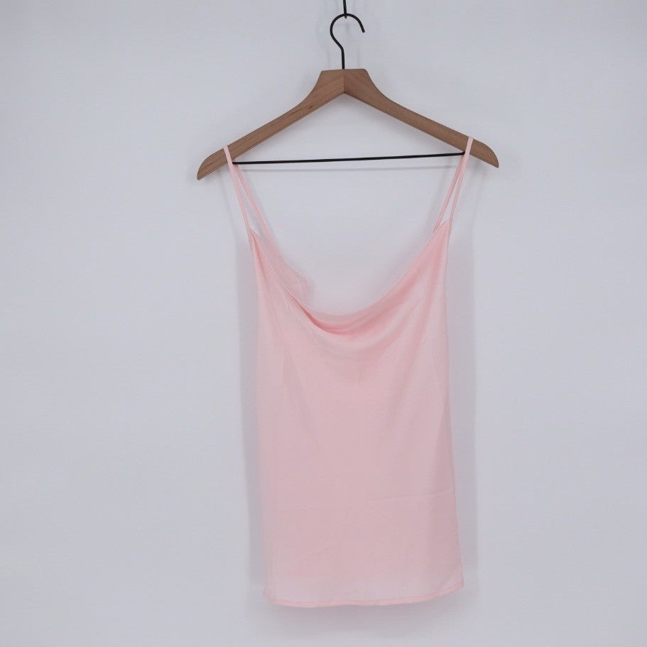 EKOUAER Pink Camisole Tank Top Cowl Neck Spaghetti Strap Size M