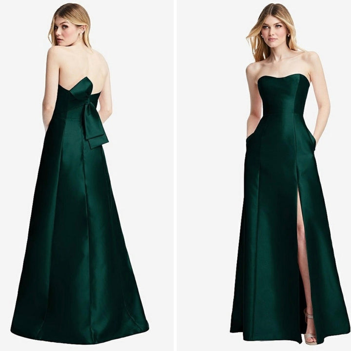 Alfred Sung Strapless A-Line Satin Gown With Modern Bow Detail Size 12