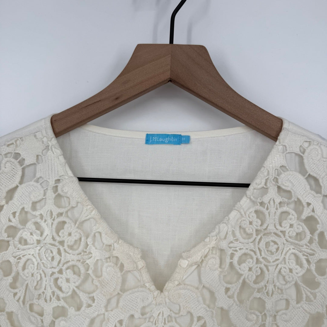 J.McLaughlin Ivory Lace Tunic Top Cotton Blend V-Neck Womens Medium