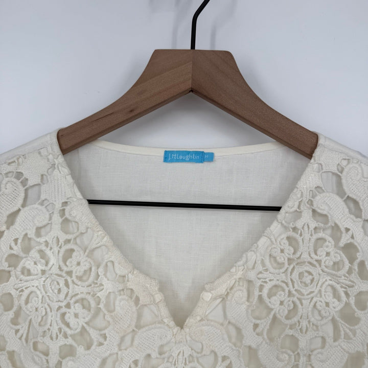 J.McLaughlin Ivory Lace Tunic Top Cotton Blend V-Neck Womens Medium