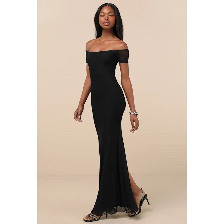 Lulus Faizah Black Mesh Off-The-Shoulder Mermaid Maxi Dress Size XL