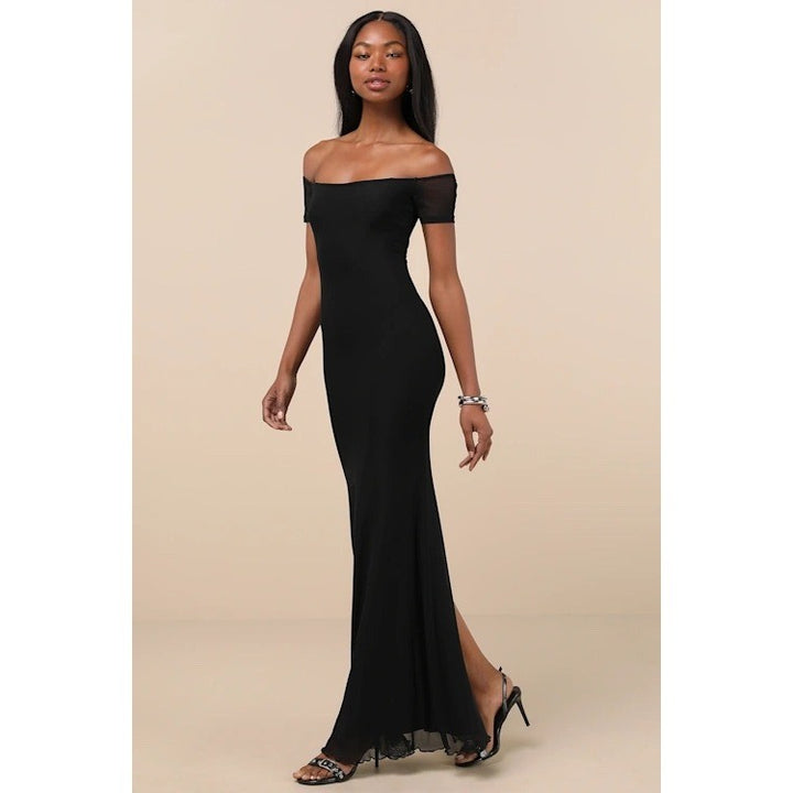Lulus Faizah Black Mesh Off-The-Shoulder Mermaid Maxi Dress Size XL