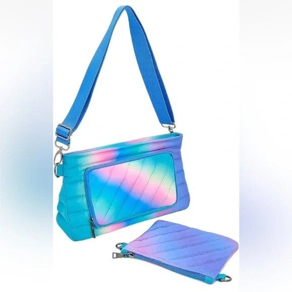 Think Royln Blue Lagoon Ombre Quilted Puffer Pouch RFID Protected