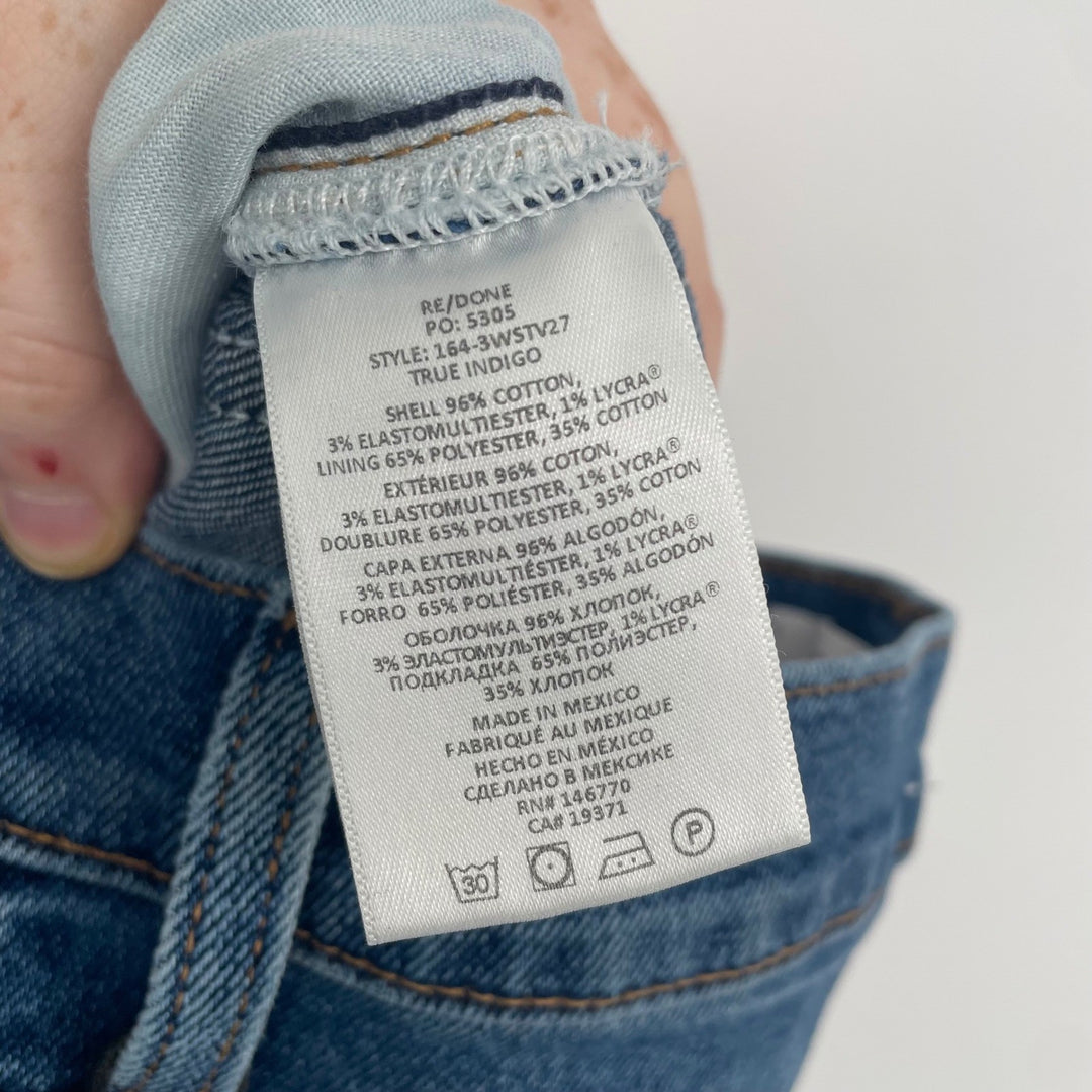RE/DONE 70s Stove Pipe Jeans True Indigo High Rise Straight Leg Size 23