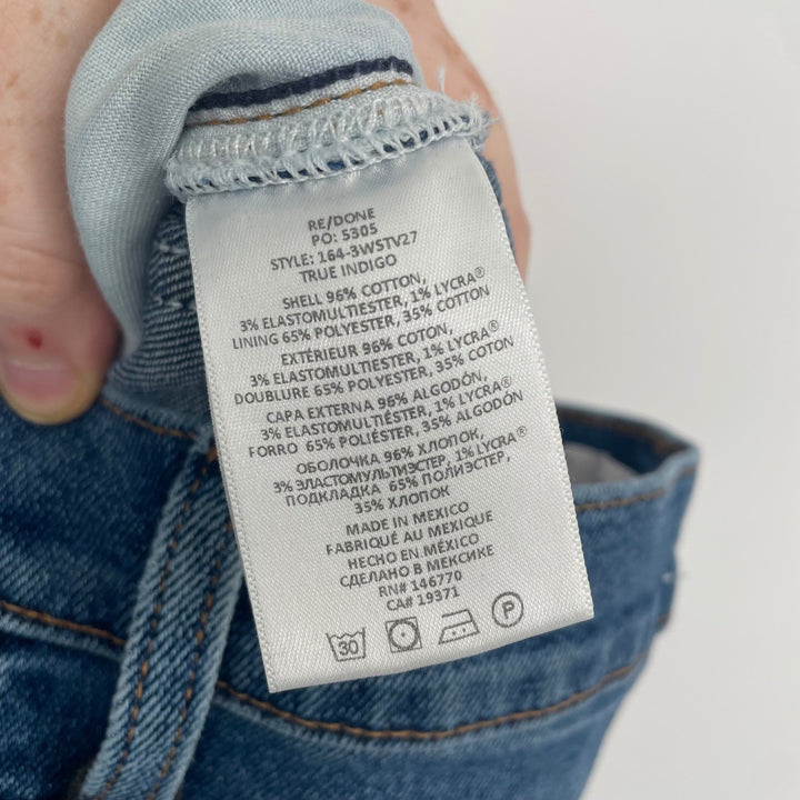 RE/DONE 70s Stove Pipe Jeans True Indigo High Rise Straight Leg Size 23