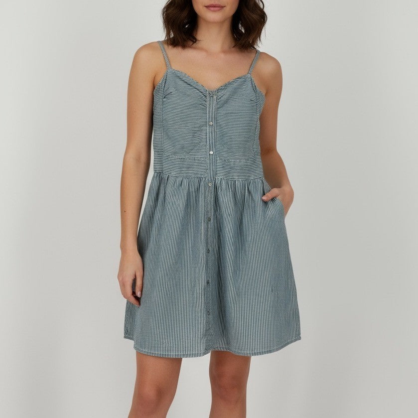 Striped Button Front Smocked Back Sundress Size Small