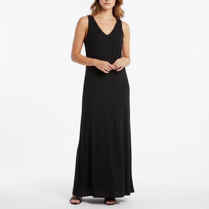 American Giant Black Linen V Neck Sleeveless Maxi Dress Size S