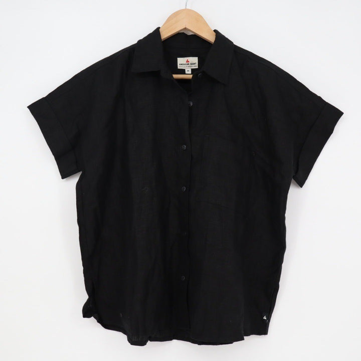 American Giant Black Linen Short Sleeve Button Up Shirt Women's XS