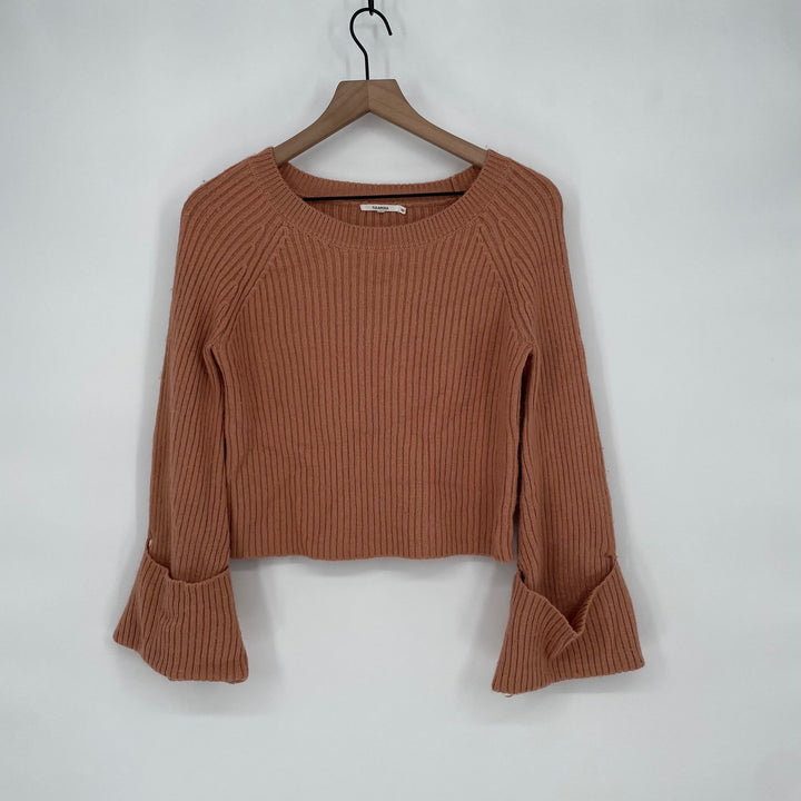 TULAROSA Cropped Ribbed Bell Sleeve Sweater Rust Orange Size S