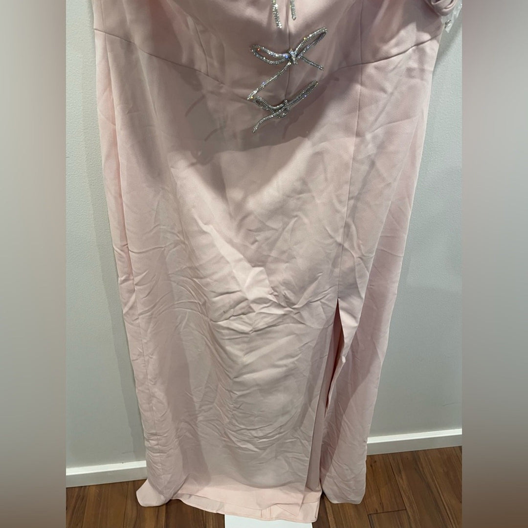 After Six Strapless Notch-Neck Crepe A-Line Dress With Rhinestone Bows Size 16