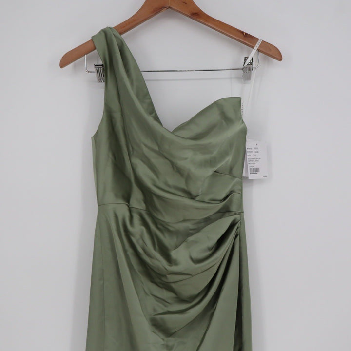 After Six One-Shoulder Cat-Eye Neckline Fit and Flare Satin Maxi Dress Size 2