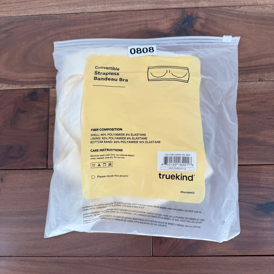 Truekind Convertible Strapless Bandeau Bra Beige 3XL Comfortable