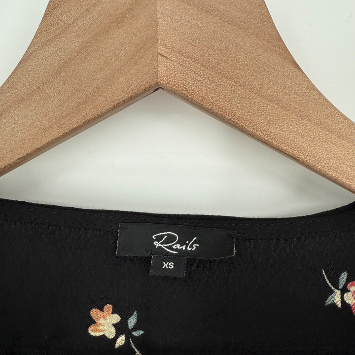 Rails Simone Wrap Blouse Womens XS Black Kyoto Floral Rayon Ruffle Surplice Neck
