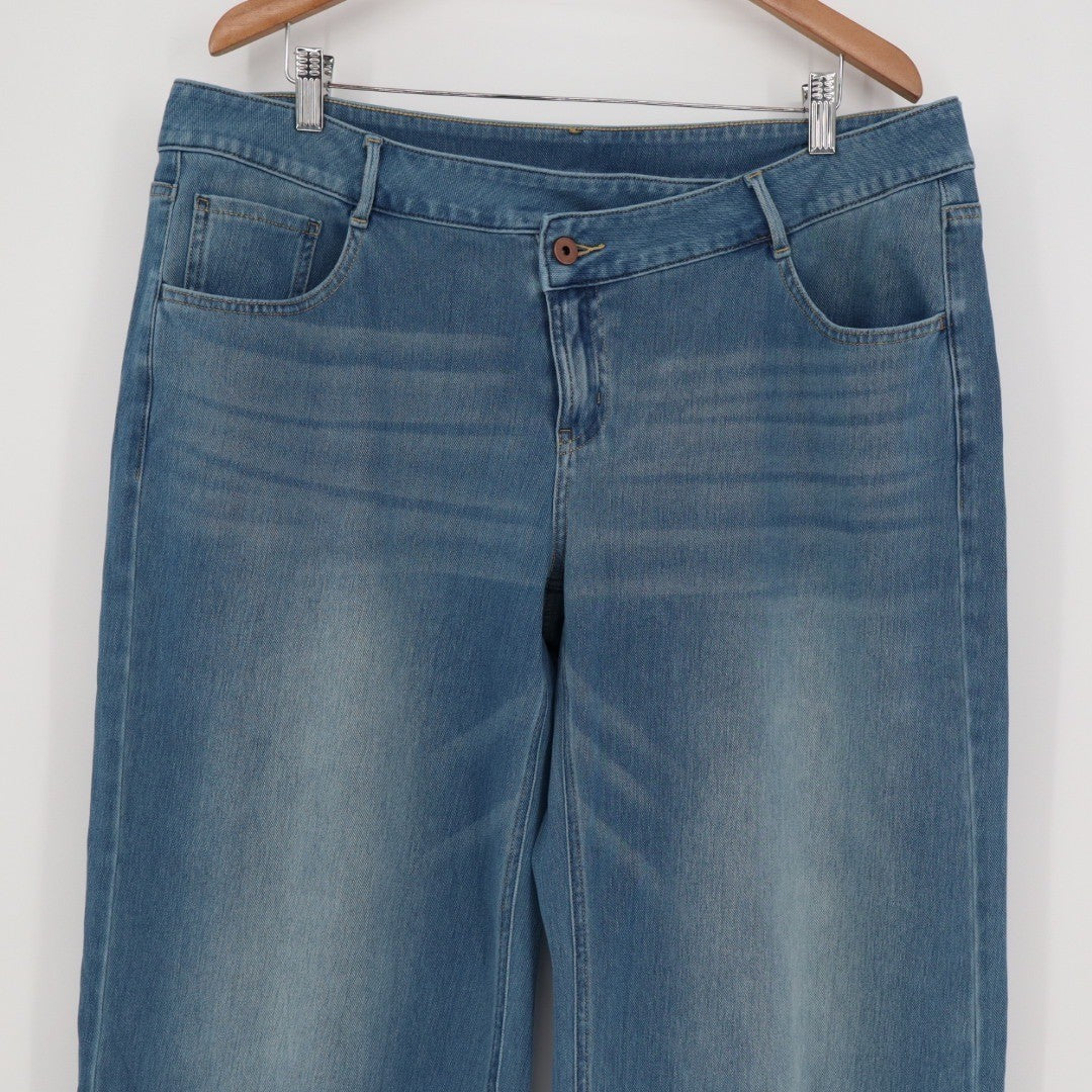 Halara Flex Denim Wide Leg Cropped Pants Petite XL Blue Athleisure Comfort