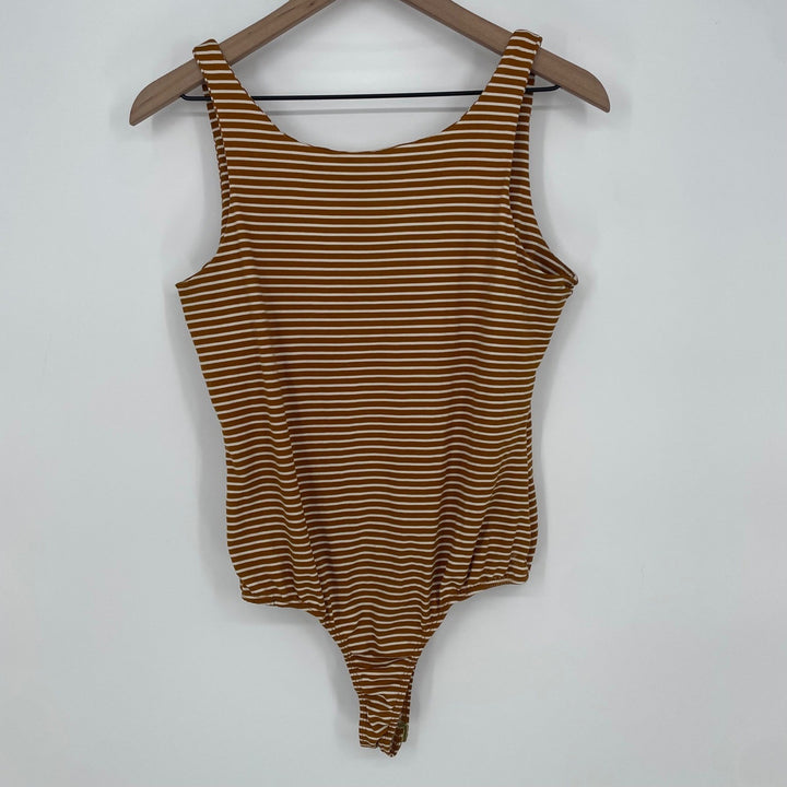 Active USA Women's Striped Tank Bodysuit Amber White Size Large L