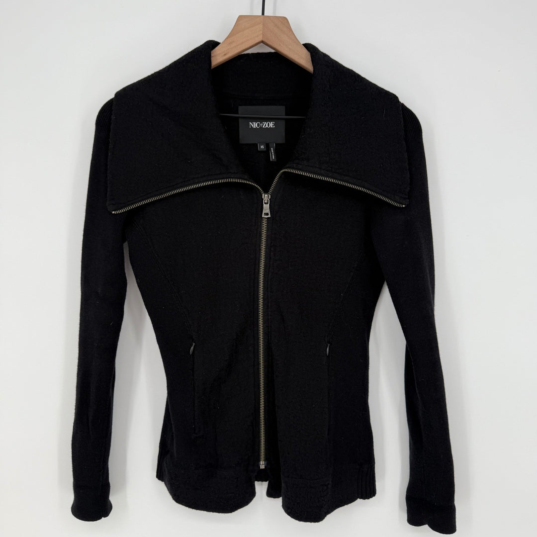 NIC+ZOE Black Zipper Collar Knit Jacket Sweater XS