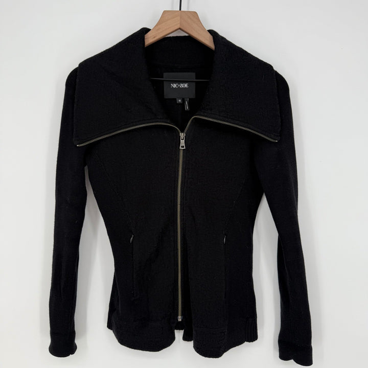 NIC+ZOE Black Zipper Collar Knit Jacket Sweater XS