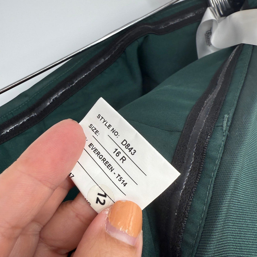 Alfred Sung Strapless Bias Cuff Bodice Satin Gown With Pockets In Evergreen