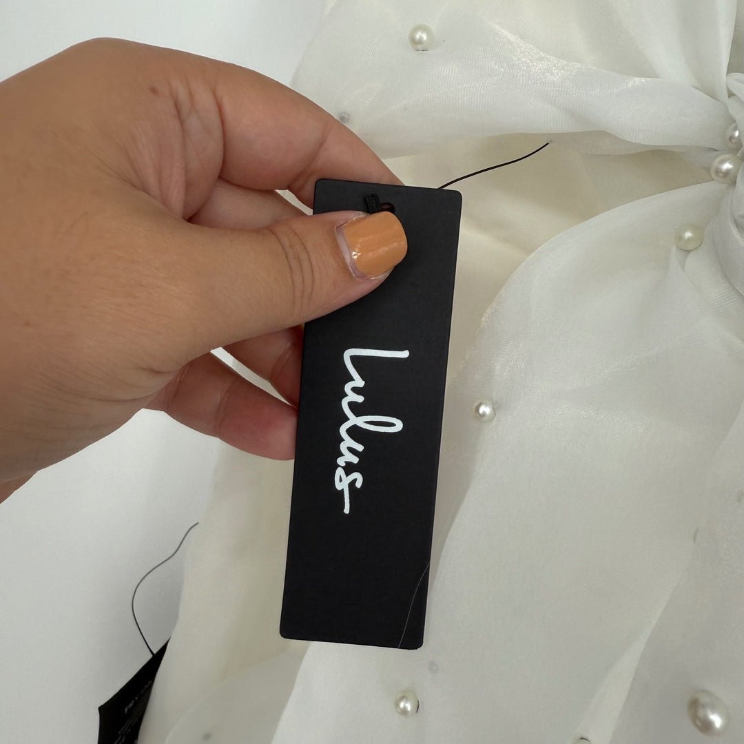 Lulus Marvelous Glow White Strapless Pearl Tie-Back Jumpsuit Size S