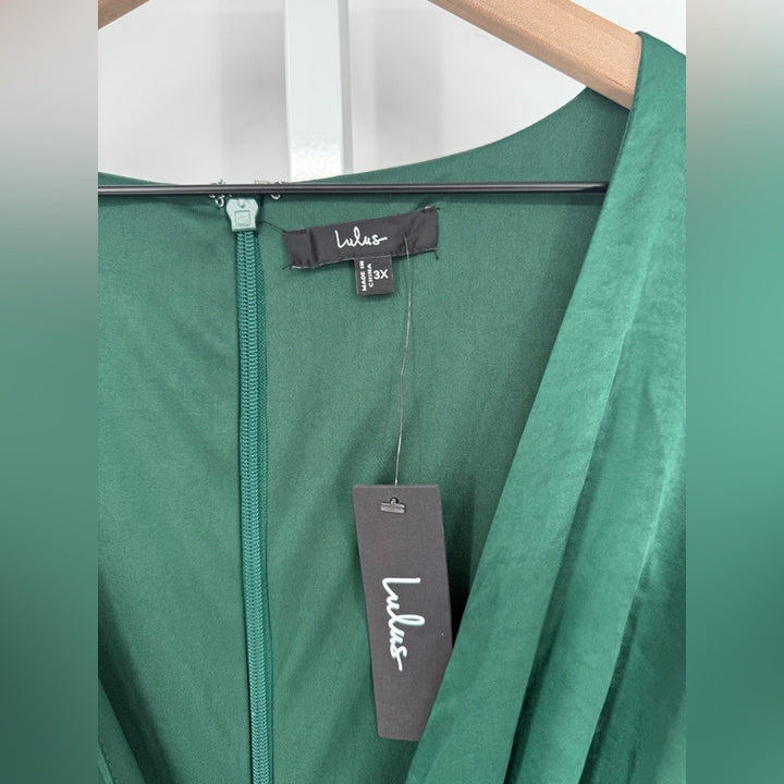 Lulus Endearing Elegance Emerald Green Satin Long Sleeve Maxi Dress Size 3X