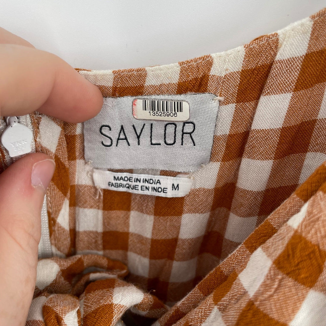 SAYLOR Gingham Peplum Wide Leg Jumpsuit Rust White Size M