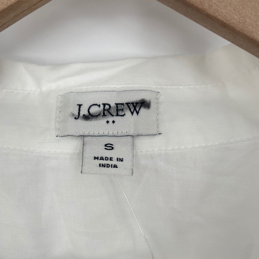 J. Crew White Button Down Shirt Dress Tie Waist Sheer Linen Blend Size S