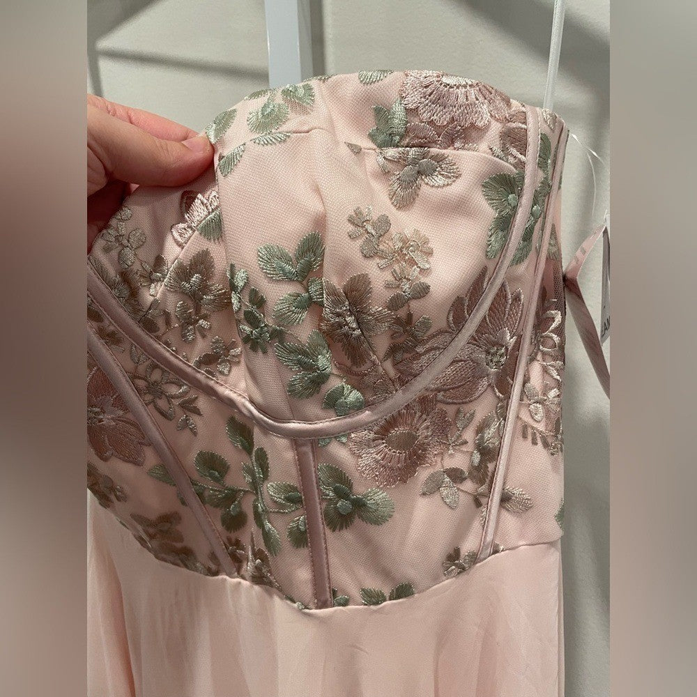 Dessy Collection Strapless Floral Embroidered Corset Maxi Dress Size 16