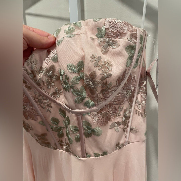 Dessy Collection Strapless Floral Embroidered Corset Maxi Dress Size 16