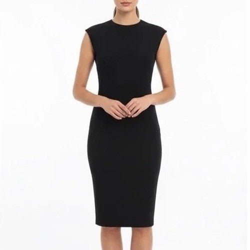 American Giant Black Sleeveless Sheath Midi Dress Size 10 Made in USA