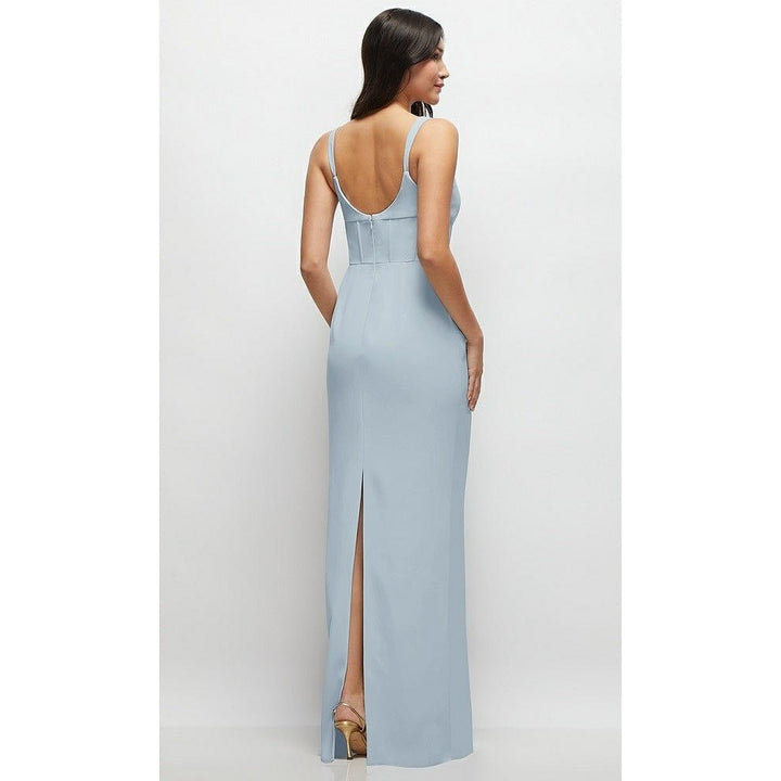 Thread Corset Midriff Crepe Column Maxi Dress In Mist Size 4