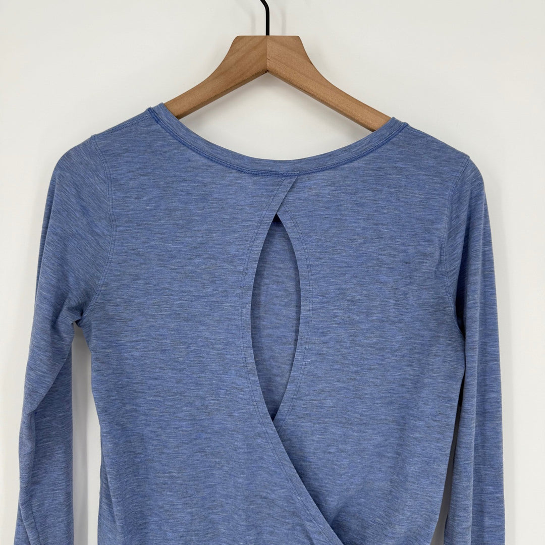 Lululemon Blue Heathered Long Sleeve Top Open Back Athletic Yoga Size 4