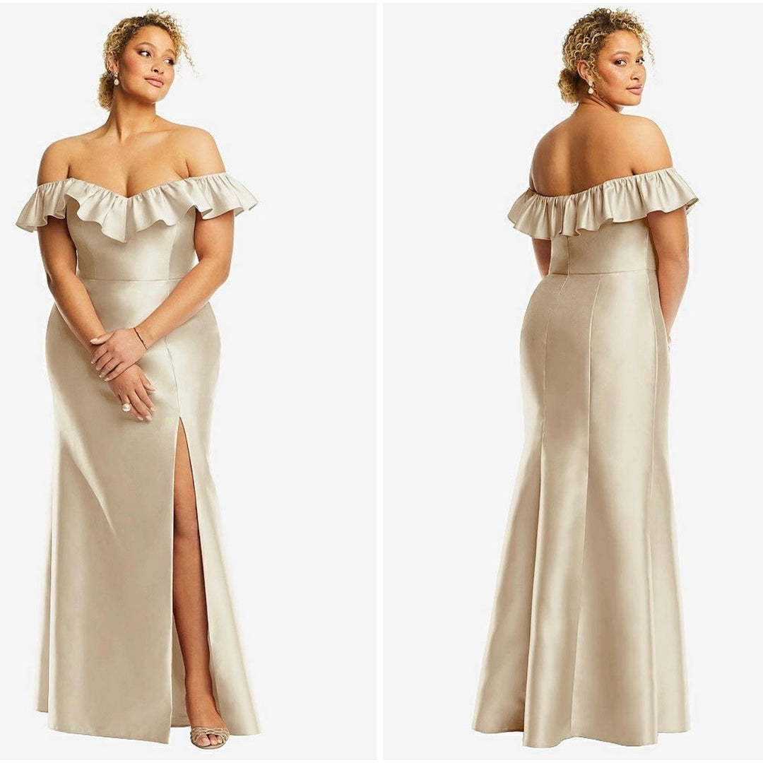 Alfred Sung Off-The-Shoulder Ruffle Neck Satin Trumpet Gown Size 4