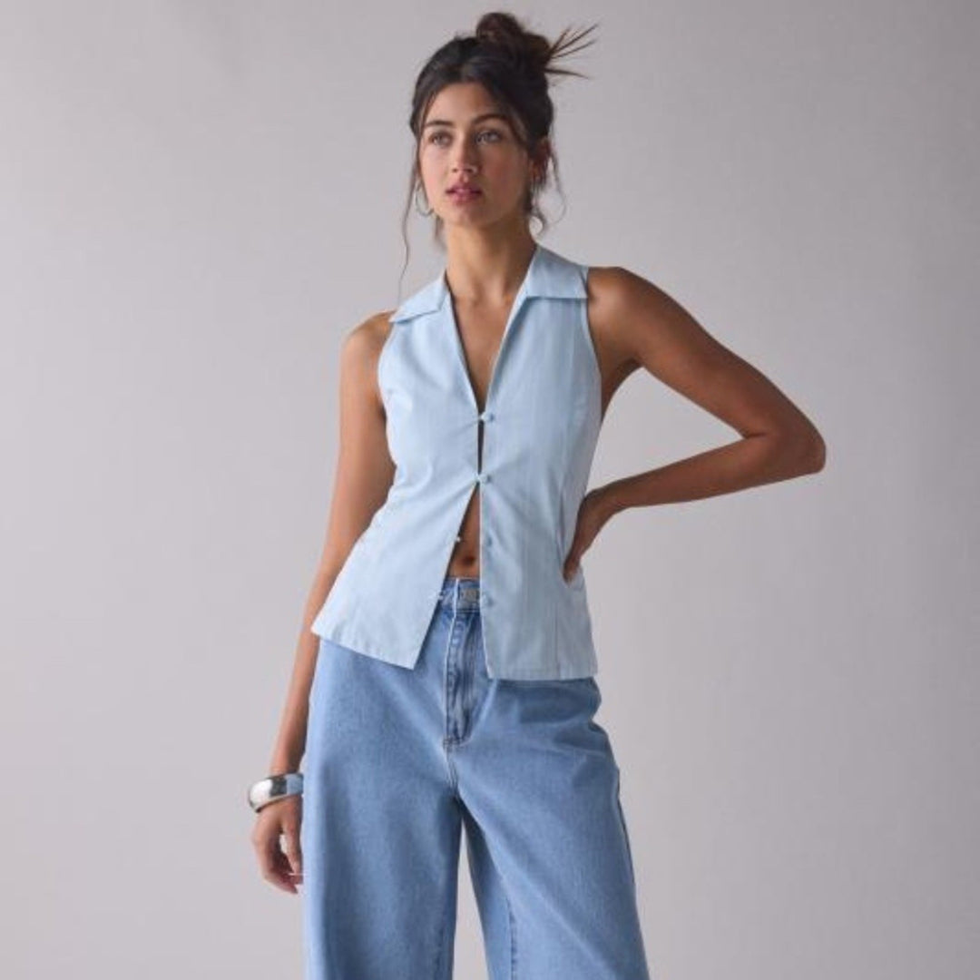 Urban Outfitters Party Girl Cotton-Blend Button Down Sleeveless Top Size S