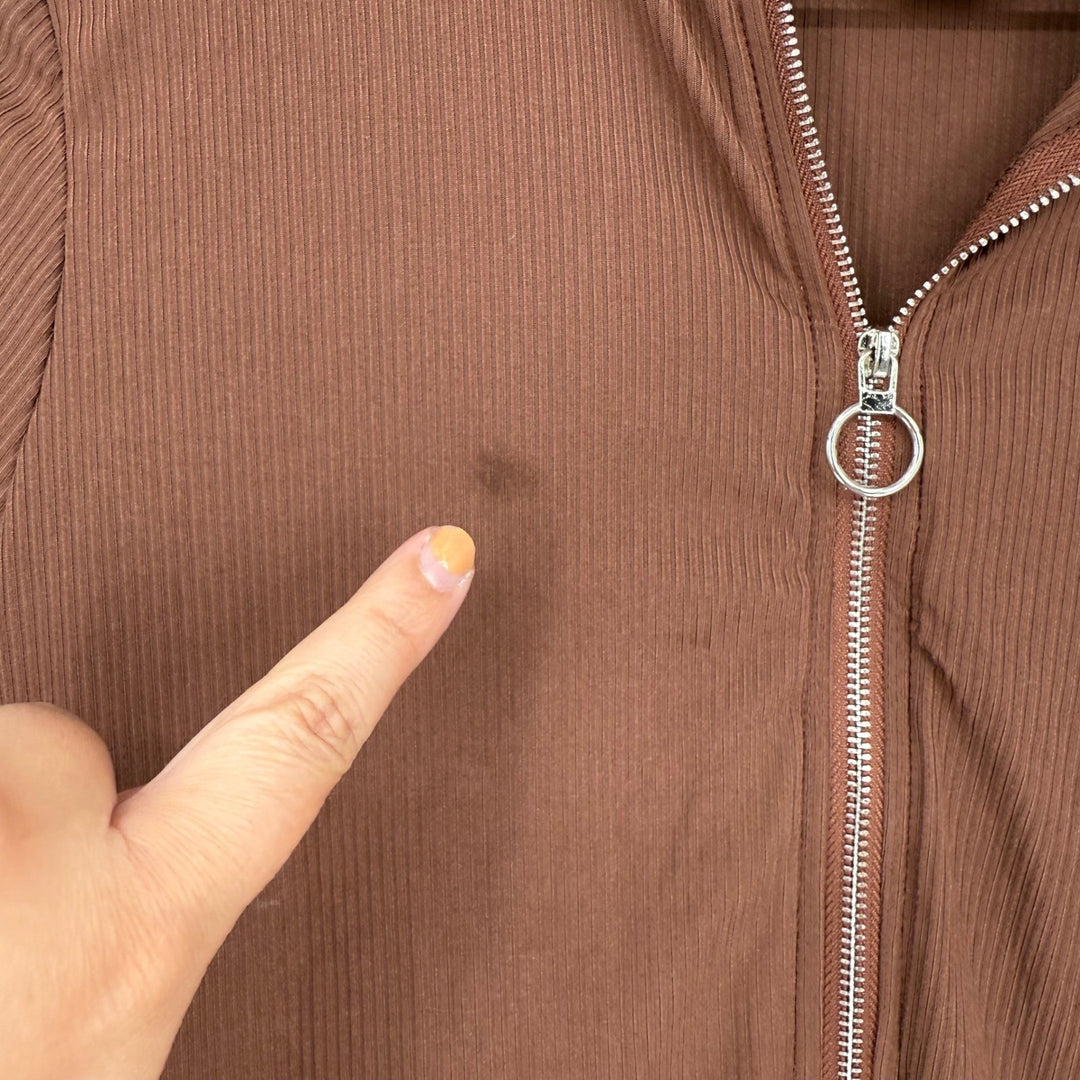 Shosho Brown Ribbed Zip Up Mock Neck Long Sleeve Crop Top Size S