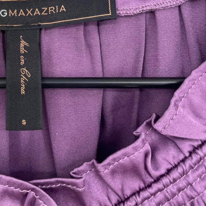 BCBGMAXAZRIA Purple Silk Blend Ruffle Neck Button Front Blouse Top Size S