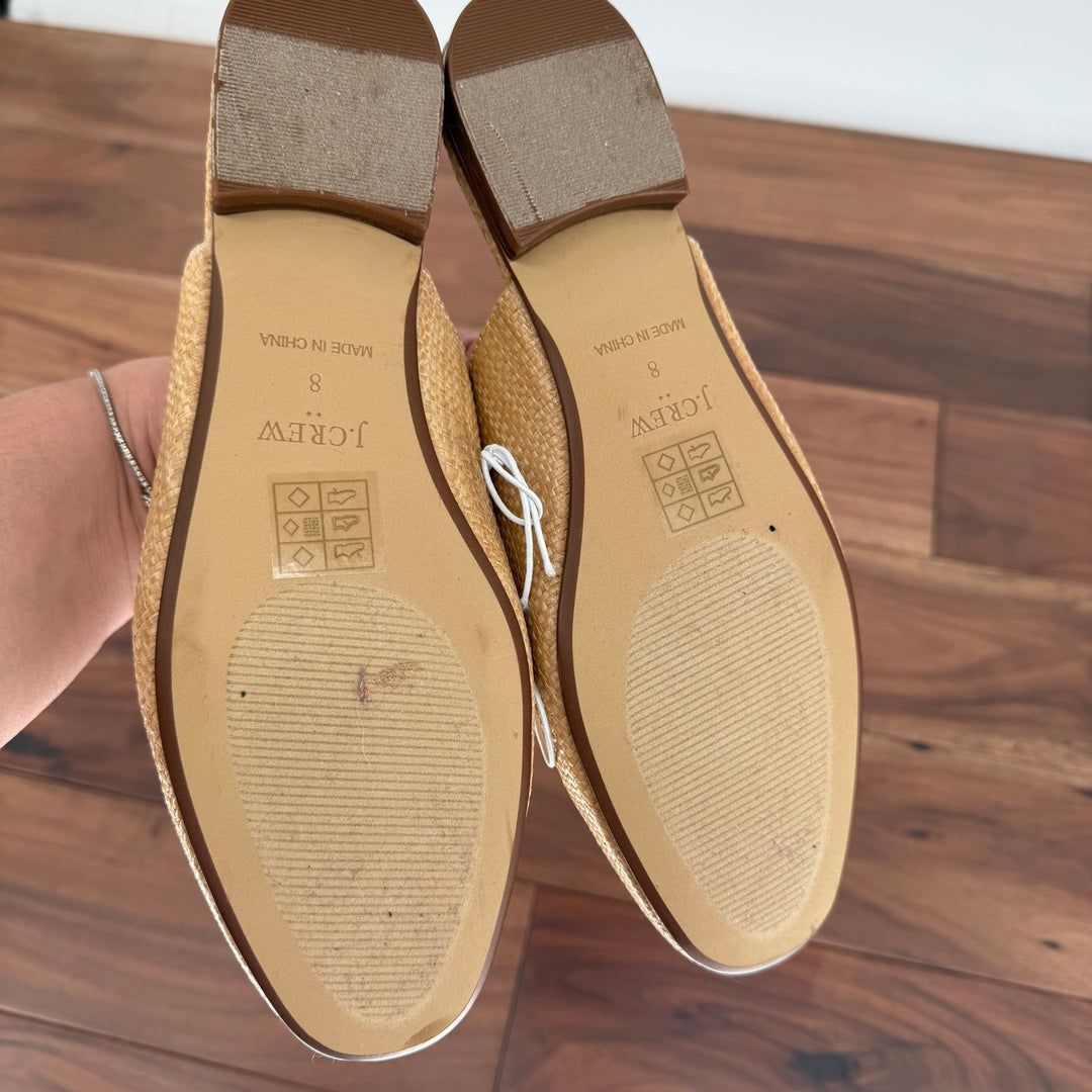 J. Crew Women Beige Straw Espadrille Mule Flats Shoes Size 8