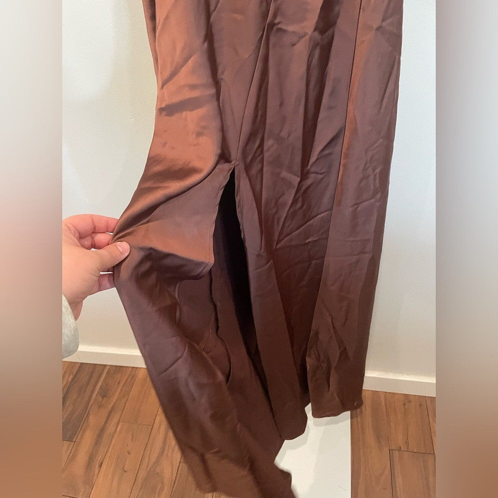 After Six Plunge Halter Open-Back Maxi Bias Dress Size M