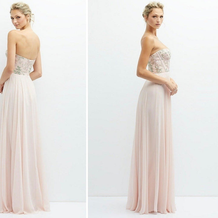 Dessy Collection Strapless Floral Embroidered Corset Maxi Dress Size 16