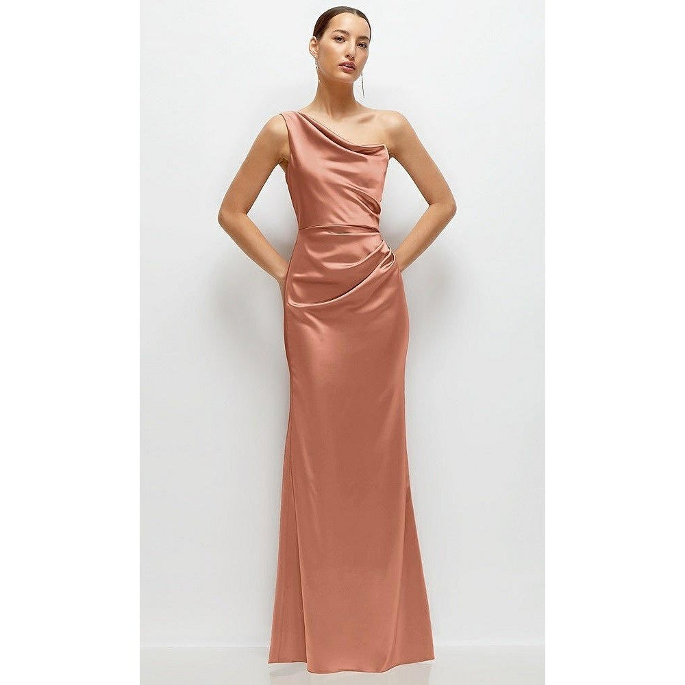 After Six One-Shoulder Cat-ye Neckline Fit And Flare Satin Maxi Dress Size 4